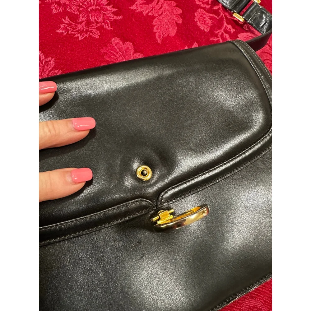 Gucci Vintage Black Leather Shoulder Bag w/ Gold Hardware